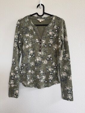 Lucky Brand Olive Green Floral Henley Long Sleeve